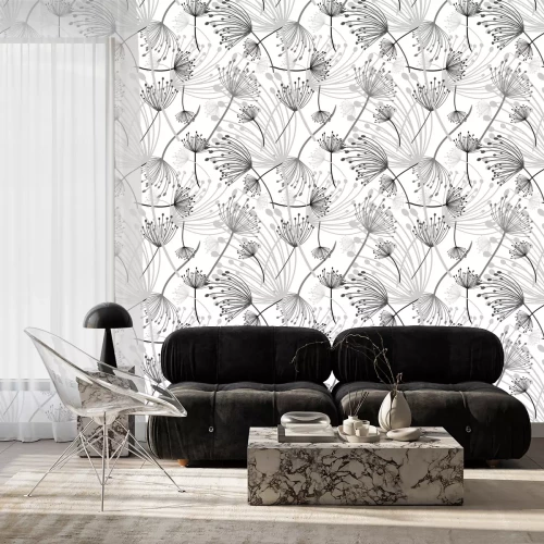 Tapete Pusteblumen schwarz-weiß und Grautöne