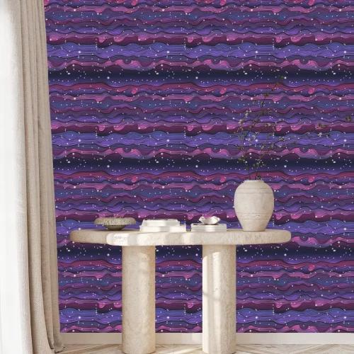 Tapete Vector seamless pattern of colorful hand draw cosmic flowing wavewith stars. Colorful gradient galaxy background for your dessign.