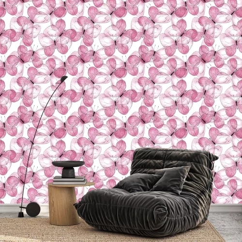 Tapete Rosa Schmetterlinge mit zarten Flügeln