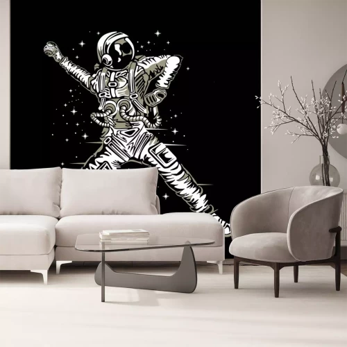 Sticker Astronaut im Raumanzug wirft den Ball