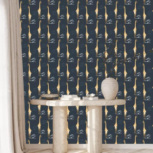 Tapete Abstraktes Muster mit Giraffen auf dunklem Hintergrund