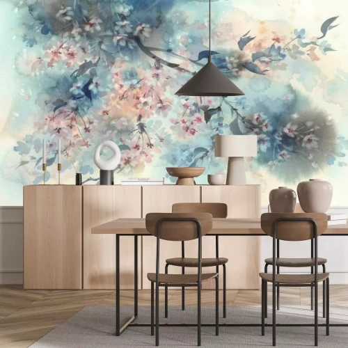 Fototapete Aquarell blühender Kirschblüten