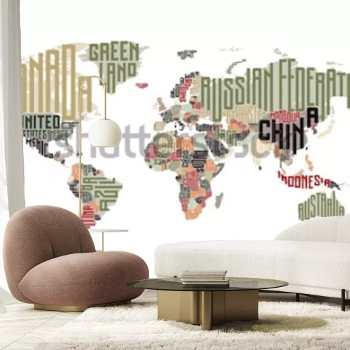 Sticker Weltkarte aus typografischen Ländernamen. Vektor-illustration