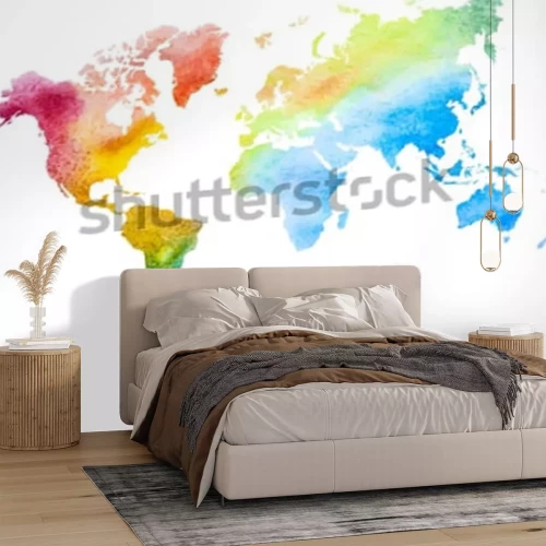 Sticker Hand gezeichnete Aquarellweltkarte lokalisiert auf Weiß. Vektor Version