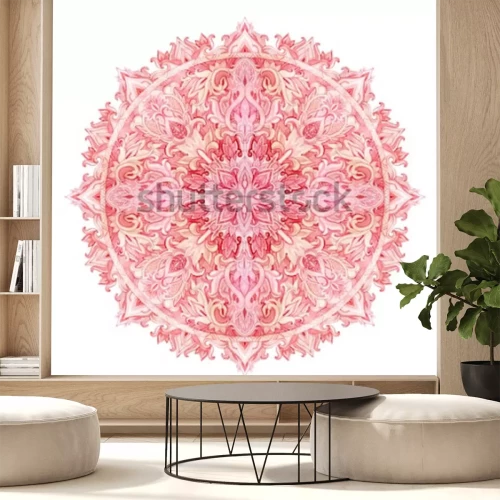 Sticker Aquarell-Mandala. Hand gezeichnetes Muster im östlichen Stil. Dekoratives Lochmuster für Tribal- und Boho-Designs. Traditionelle Spitze lokalisiert auf weißem Hintergrund.