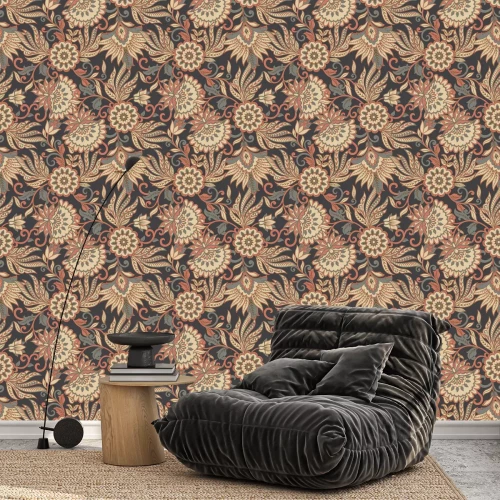 Tapete Ethnisches florales Muster mit Blättern