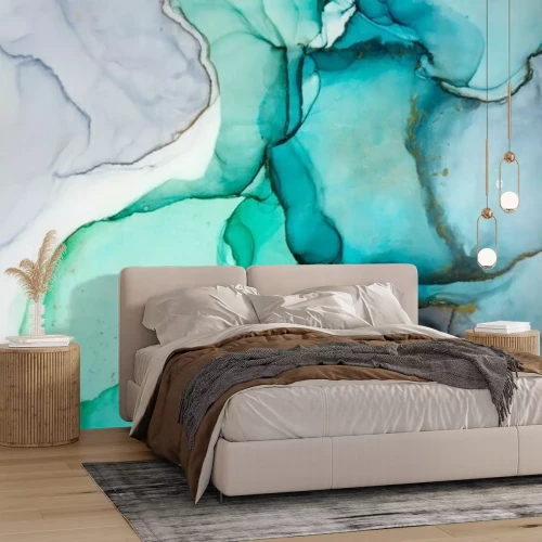 Sticker Alcohol ink sea texture. Contemporary art. Spots of oil paint. Abstract art background. Multicolored bright texture. Fragment of artwork. Modern art. Inspired by the sky, as well as steam and smoke.