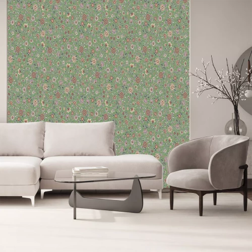 Fototapete Bunte vielfältige Blumen auf grünem Hintergrund