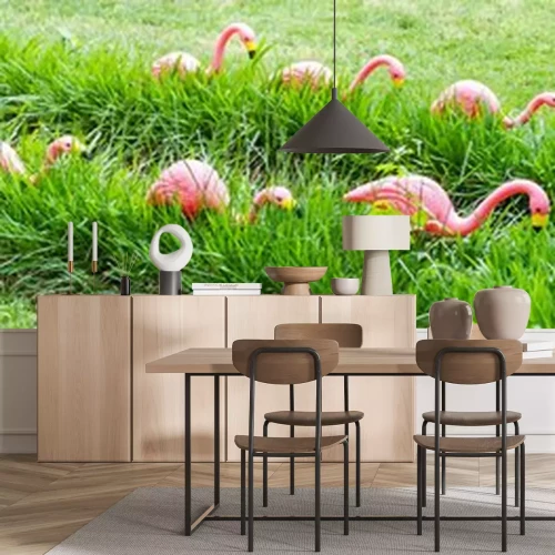 Sticker Flamingos zwischen grünen gräsern