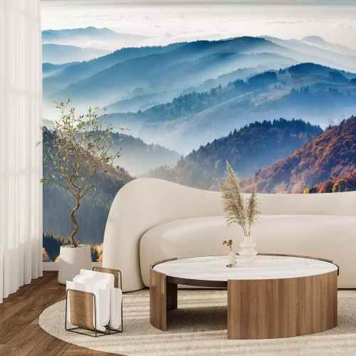 Fototapete Herbstliche Hügel in einer nebligen Landschaft