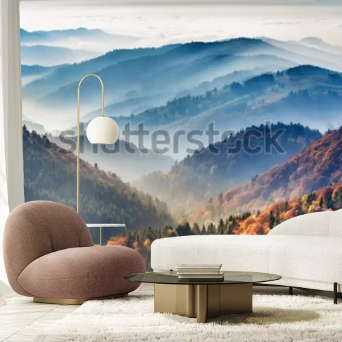 Fototapete Berge Nebel im grauen