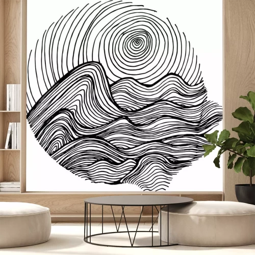 Sticker Schwarz-Weiß-Zeichnung raue Meereswellen