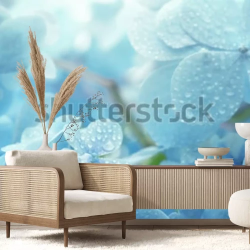 Sticker Blaue Blumen mit Tau bedeckt