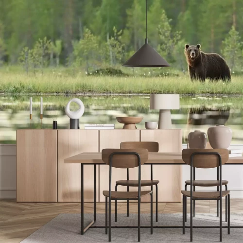 Fototapete Breitwand-Landschaft mit einem Bären