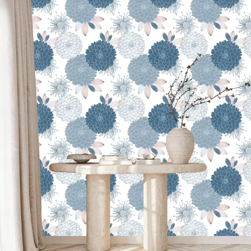 Tapete Nahtloses Muster mit Blumendahlie und abstrakten Blättern