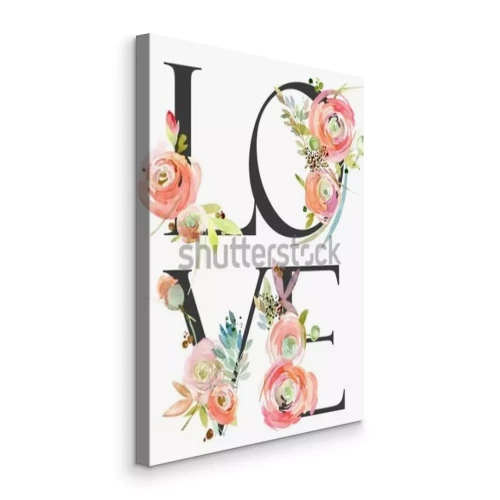 Bild Die Aufschrift Love mit Aquarellblumen