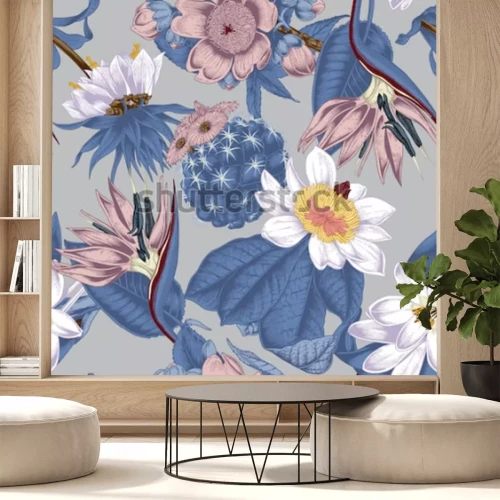 Sticker Botanische Retro-Illustration mit Blumen