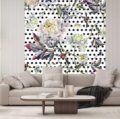 Sticker Blumen auf einem Hintergrund aus Punkten