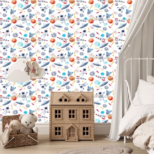 Tapete Astronaut inmitten von Planeten