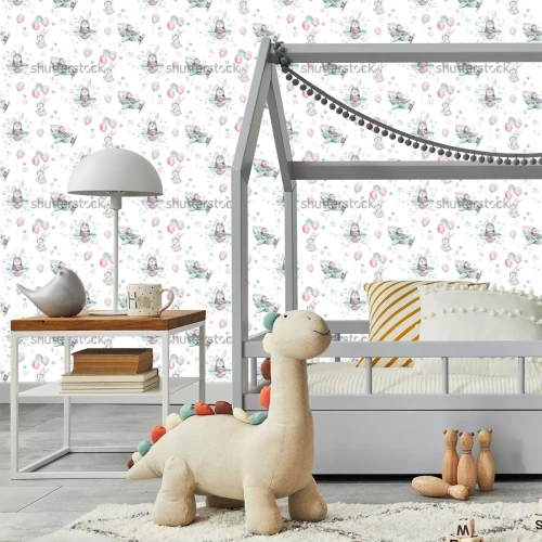 Tapete Aquarellkaninchen mit Luftballons