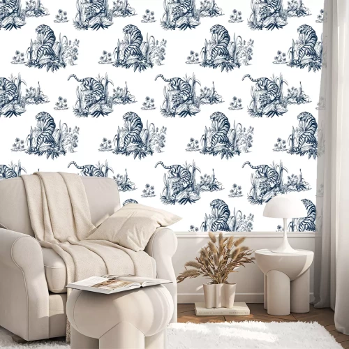 Tapete Gemalter Tiger und Anlagen auf einem weißen Hintergrund