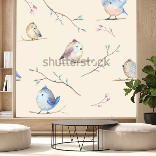 Sticker Tiere Pastell-Vögel auf Zweigen