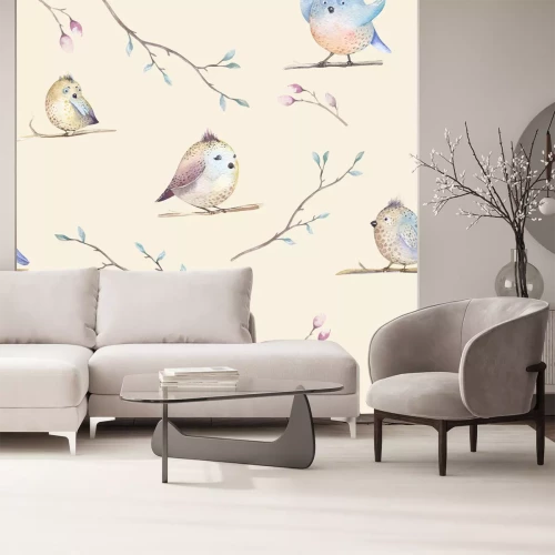 Sticker Tiere Pastell-Vögel auf Zweigen