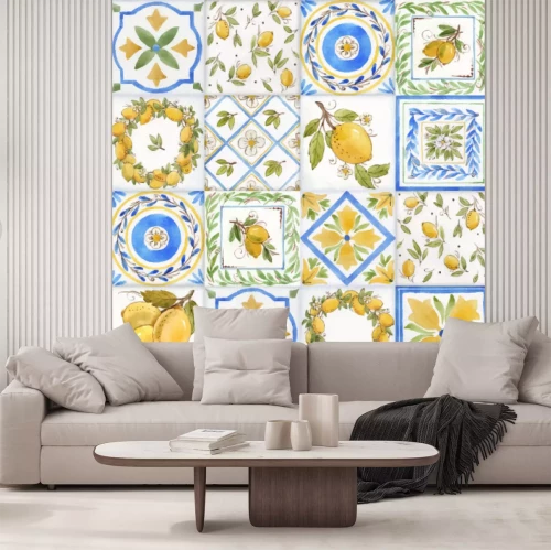 Sticker Fliesenmosaik mit Oliven und Blumen