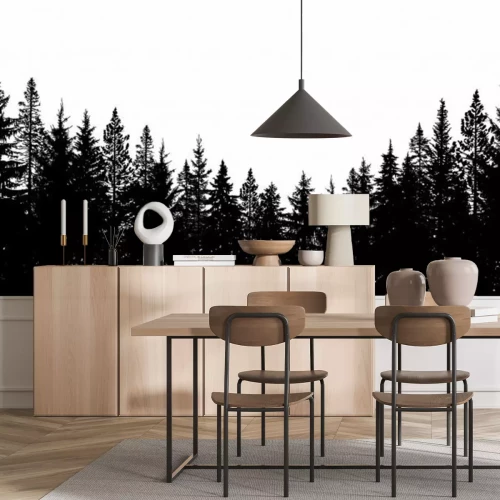 Sticker Schwarz-weißer Nadelwald