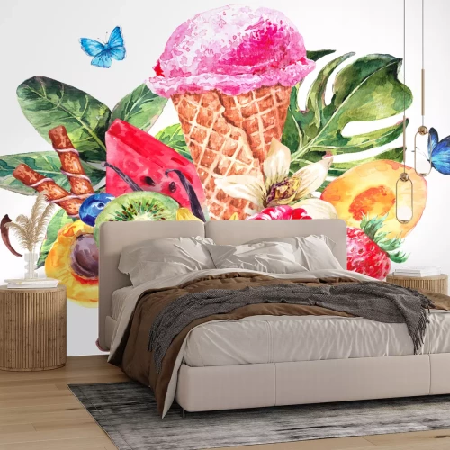 Sticker Eis umgeben von tropischen Früchten