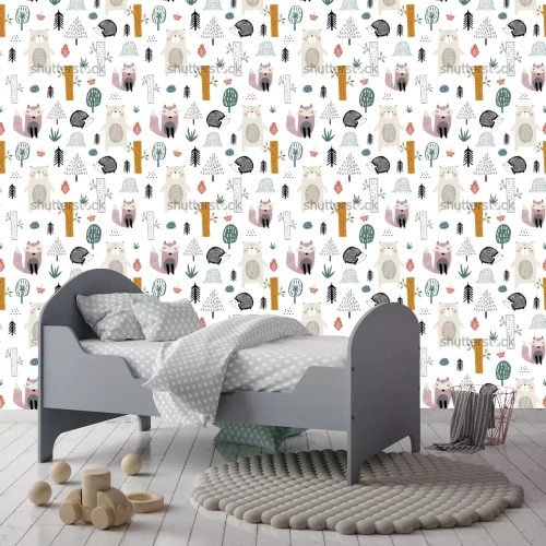 Tapete Skandinavischer Kinderwald mit Tieren