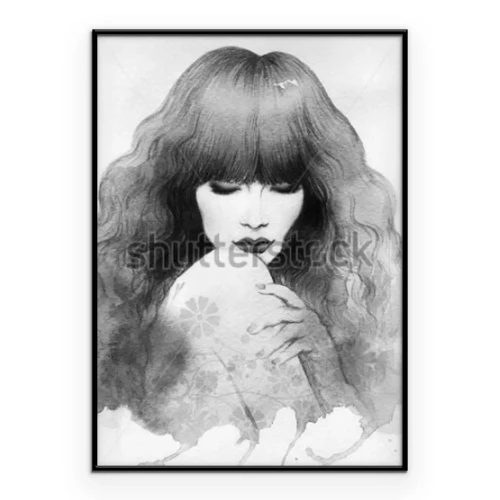 Poster Porträt einer Frau mit langem, gewelltem Haar