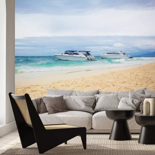 Fototapete Motorboote am Strand