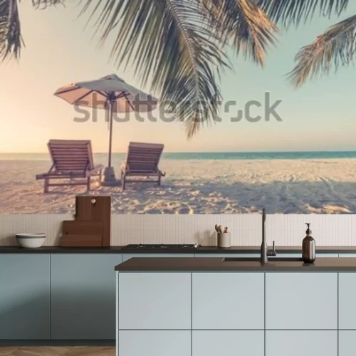 Fototapete Beautiful beach. Summer holiday and vacati. Inspirational tropical landscape design. Tourism and travel design