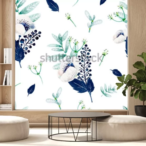 Sticker Muster mit Blumen in Blau und Grün