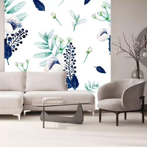 Sticker Muster mit Blumen in Blau und Grün