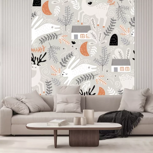 Sticker Tiere für Kinder Hasen und Hirsche in Bewegung