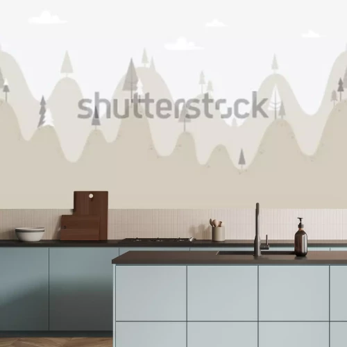 Fototapete Landschaft mit Hügeln und Nadelbäumen