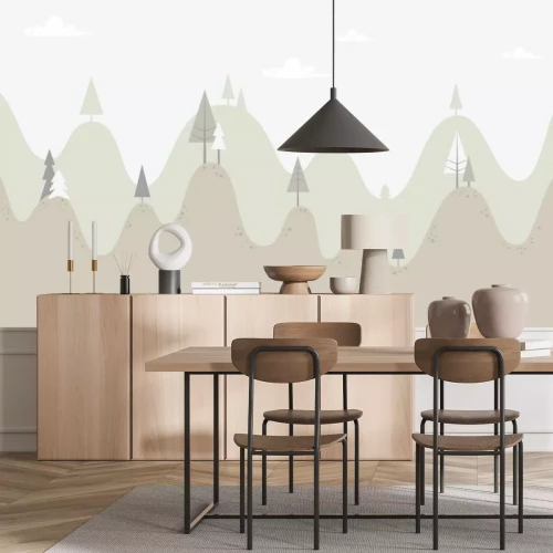 Sticker Landschaft mit Hügeln und Nadelbäumen