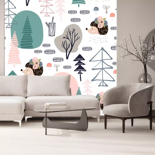 Sticker Tiere für Kinder Grafik mit Igeln und Bäumen