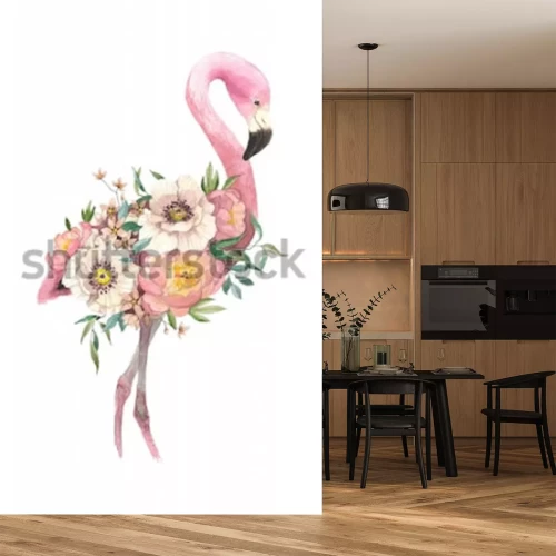 Sticker Tiere für Kinder Flamingo und Blumen Aquarell