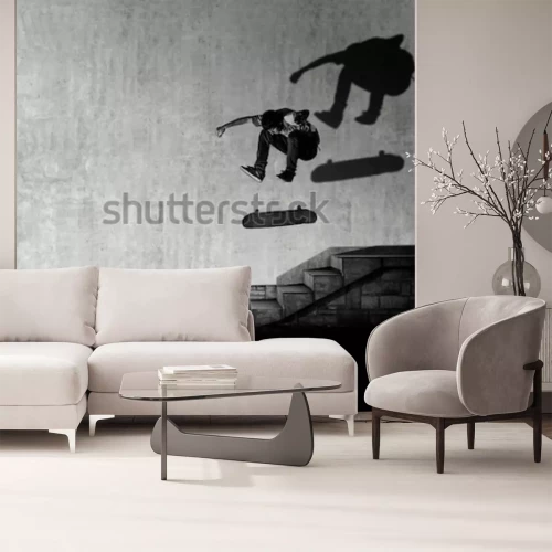 Fototapete Skater macht einen Trick über die Treppe