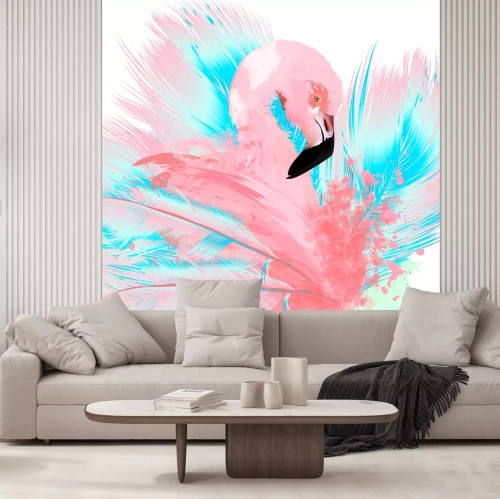Sticker Tiere Flamingo und blau-rosa Federn