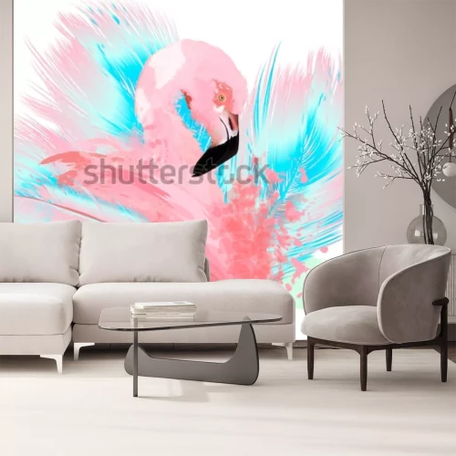 Sticker Tiere Flamingo und blau-rosa Federn