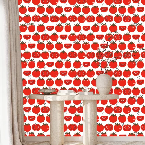 Tapete Grafische Tomaten im Ganzen und in Hälften