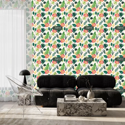 Tapete Bunte kleine Blätter und Blüten