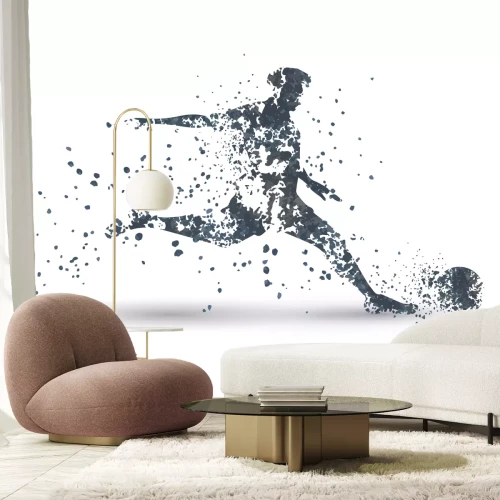 Sticker Fußballspieler, treten Sie einen Ball, Partikel divergierende Zusammensetzung, Vektorillustration