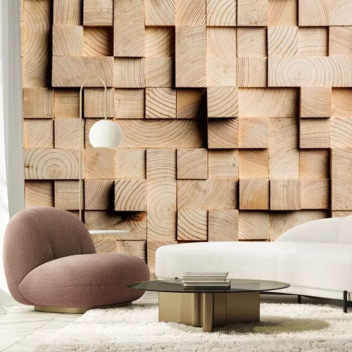 Fototapete Holzklötze mit 3D-Effekt