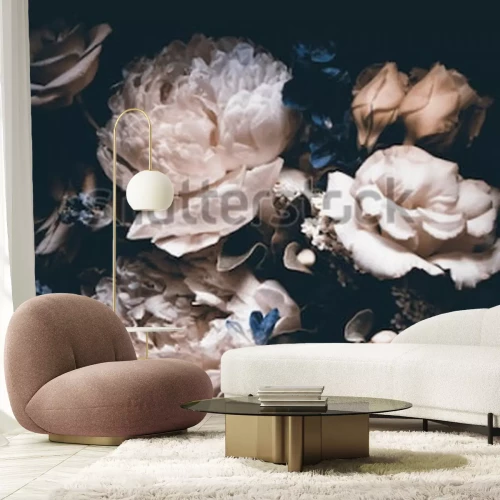 Fototapete Pfingstrosen in pastell und Pflanzen