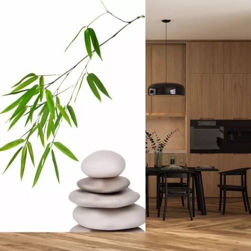 Sticker Isolated grey stones and green bamboo illustration